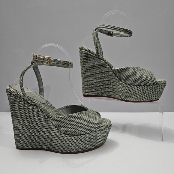 NEW Schutz Neith Straw Wedge Sandal Platform Green Raffia Size 9.5 - Picture 3 of 13